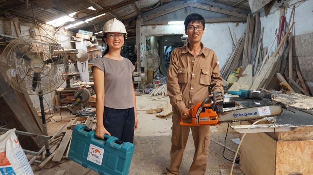 Chủ doanh nghiệp: Chị Chu Kim Đức và một số thiết bị được tài trợ bởi Chương trình Thriive